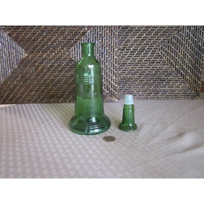 Decorative glass bottle green Liberty Bell figurine design 7.5" tall   273380976632